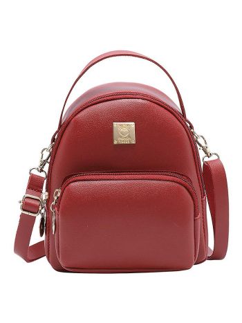 Bonbonfarbener Mini-Rucksack, weiche Pu-Reißverschlusstasche mit langem Riemen für Frauen auf Reisen