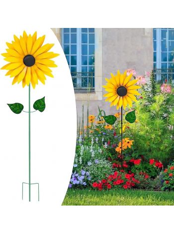 Sonnenblumen-Windspiel, Garten-Metallpfahl, Sonnenblumen-Windmühlen, niedliche Ornamente für die Dekoration im Freien, Garten, Hof, Terrasse