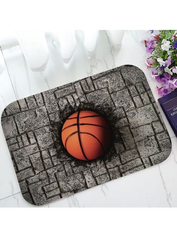 Fußmatte mit Basketball-Sportmuster, graue Ziegelwand, Innen-/Außen-/Badezimmerteppich, 40 x 60 cm