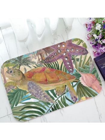 Meeresschildkröte, Muschel, Seestern, tropische Palmenblätter, Fußmatte für drinnen/draußen/Badezimmer, 40 x 60 cm