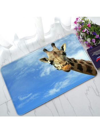 Porträt einer Giraffe, Camelopardalis, blauer Himmel, weiße Wolken, Wildtiere, Fußmatte, Eingangsbereich, Teppich, Bodenmatte, Heimdekoration, 40 x 60 cm